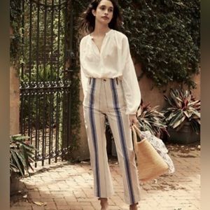 Dôen Bianca Striped High Waisted Pants Size 24 Color: Bone/ blue stripes 24 NWT